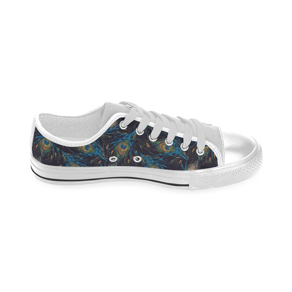 Beautiful peacock feather pattern Men's Low Top Shoes White