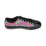 Chameleon lizard pattern pink background Men's Low Top Canvas Shoes Black
