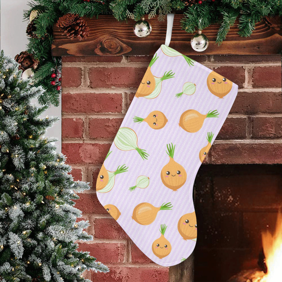 cute onions smiling faces purple background Christmas Stocking