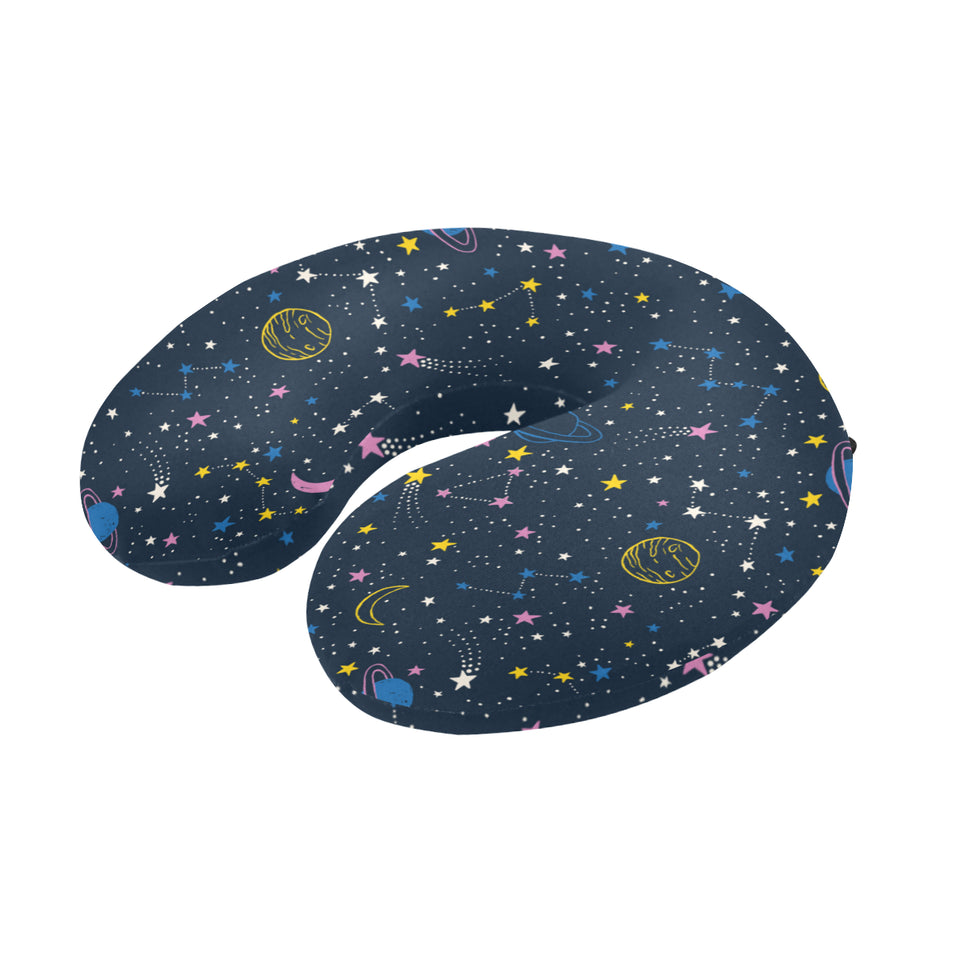 space pattern with planets, comets, constellations U-Shaped Travel Neck Pillow