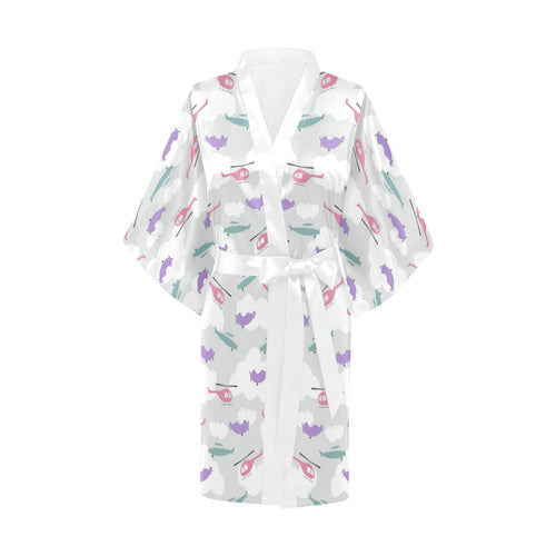 Helicopter plane pattern Women's Short Kimono Robe