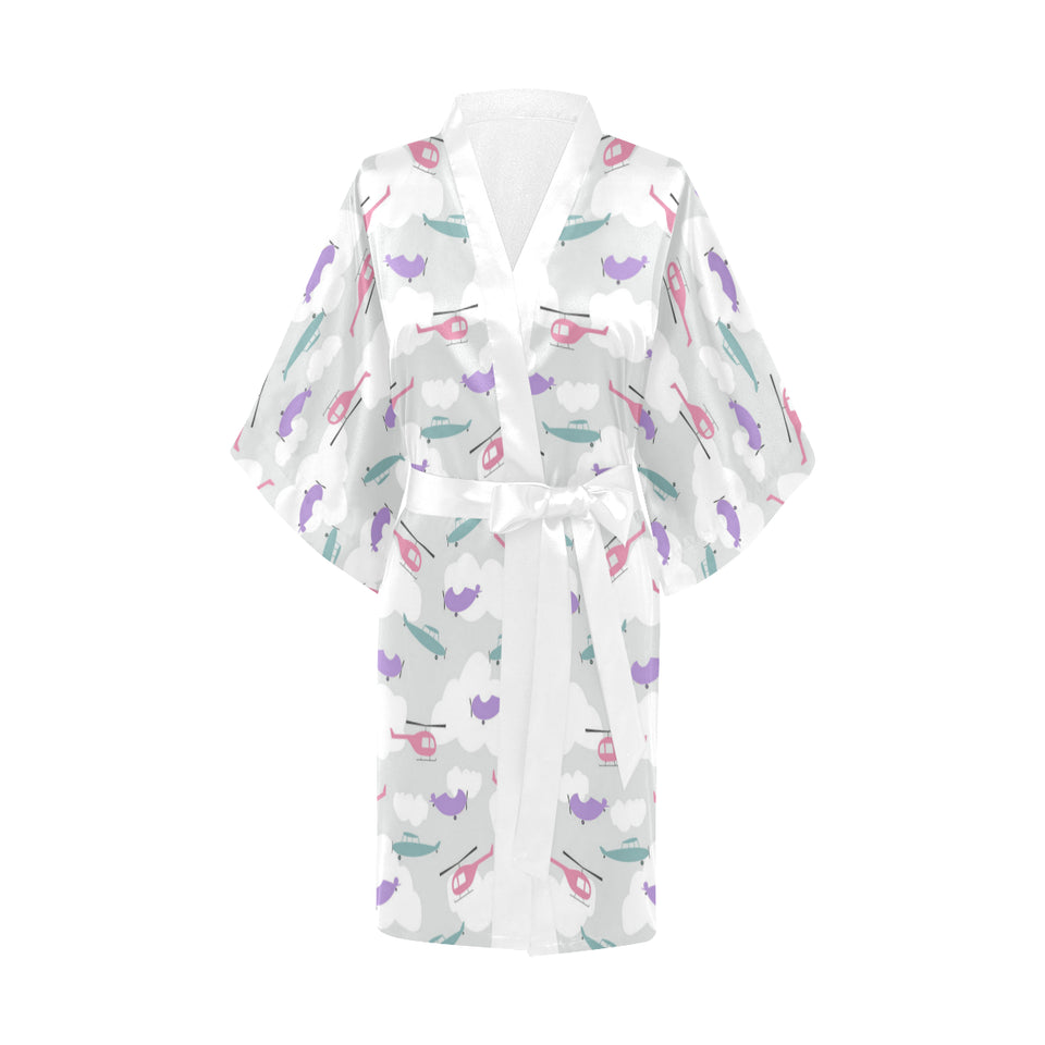 Helicopter plane pattern Women's Short Kimono Robe