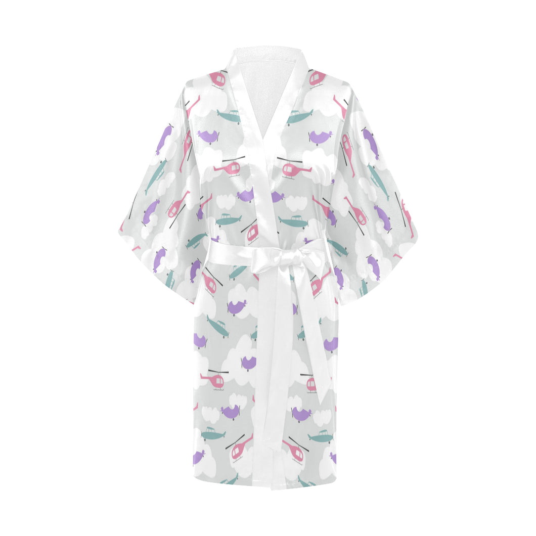 Helicopter plane pattern Women's Short Kimono Robe