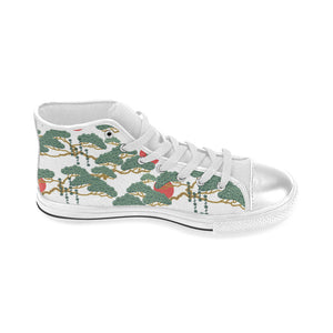 Bonsai red sun japanese pattern Women's High Top Canvas Shoes White