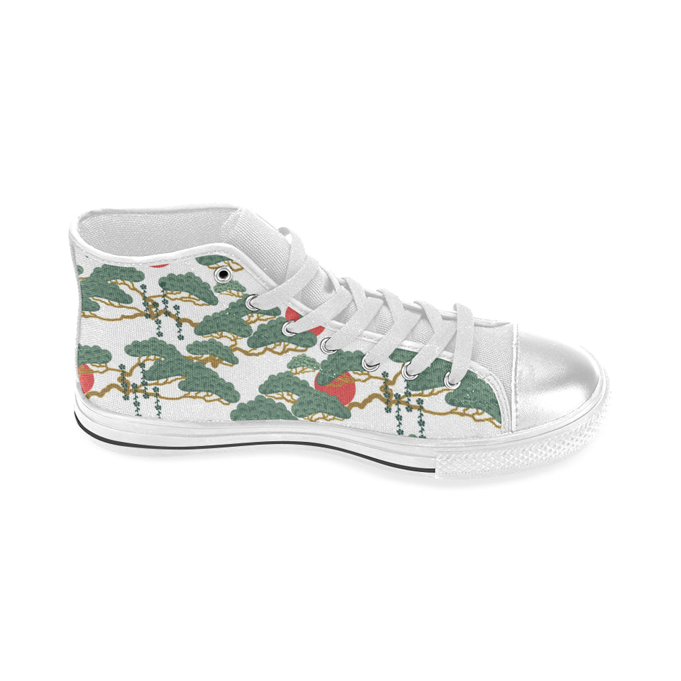 Bonsai red sun japanese pattern Women's High Top Canvas Shoes White