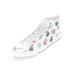 French bulldog cup paw pattern Women's High Top Canvas Shoes White