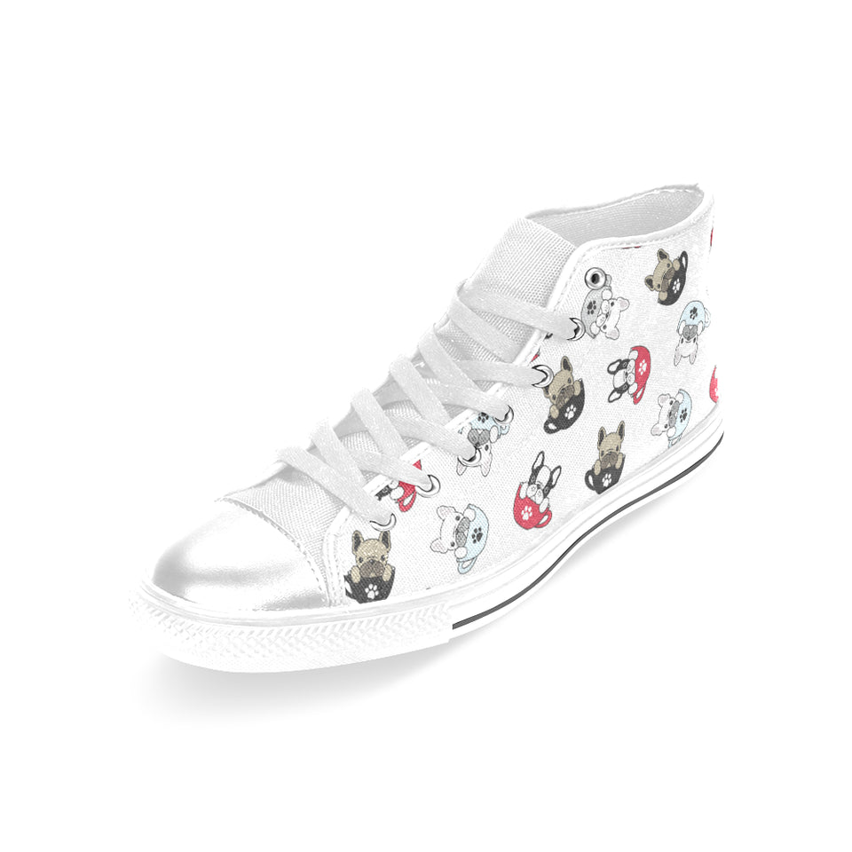 French bulldog cup paw pattern Women's High Top Canvas Shoes White