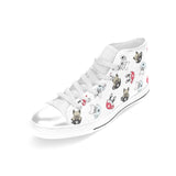 French bulldog cup paw pattern Women's High Top Canvas Shoes White