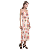 papaya leaves pattern V-Neck Open Fork Long Dress
