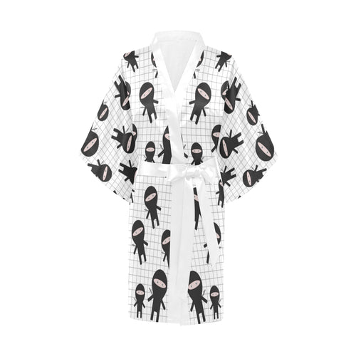 Ninja pattern plaid background Women's Short Kimono Robe