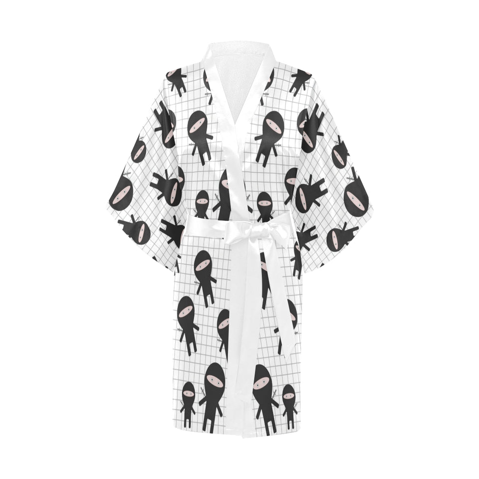 Ninja pattern plaid background Women's Short Kimono Robe