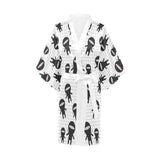 Ninja pattern plaid background Women's Short Kimono Robe