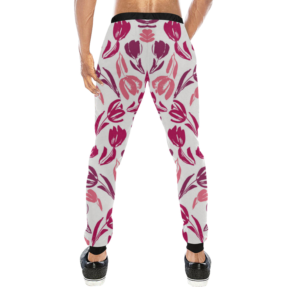 pink sketch tulip pattern Unisex Casual Sweatpants