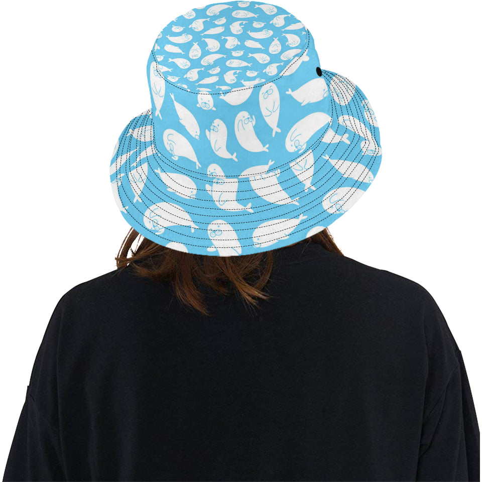 Cute white sea lion seals pattern Unisex Bucket Hat