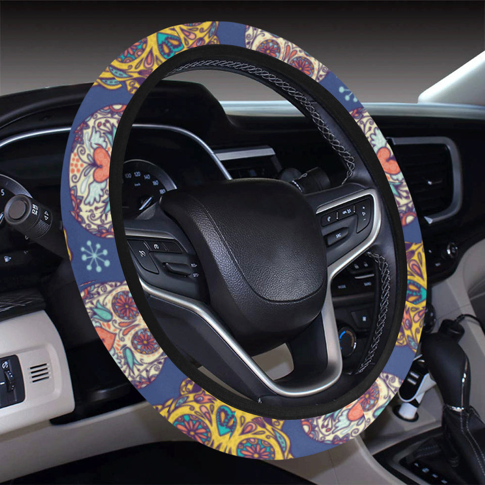 Sugar skull flower pattern Car Steering Wheel Cover