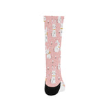 Cute white rabbit flower pink background Crew Socks