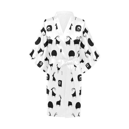 Goat ram pattern Women's Short Kimono Robe