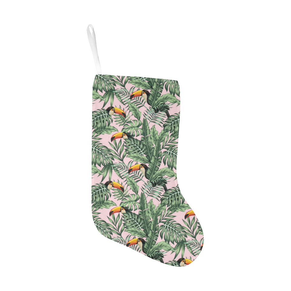 Toucan tropical green jungle palm pattern Christmas Stocking
