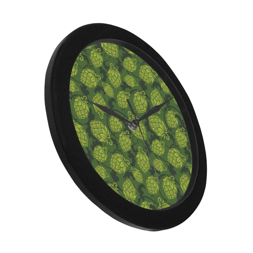 Hop pattern Hop cone background Elegant Black Wall Clock