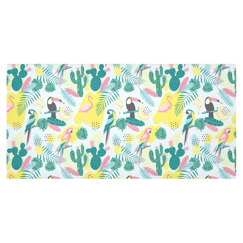 Cute parrot toucan flamingo cactus exotic leaves Tablecloth