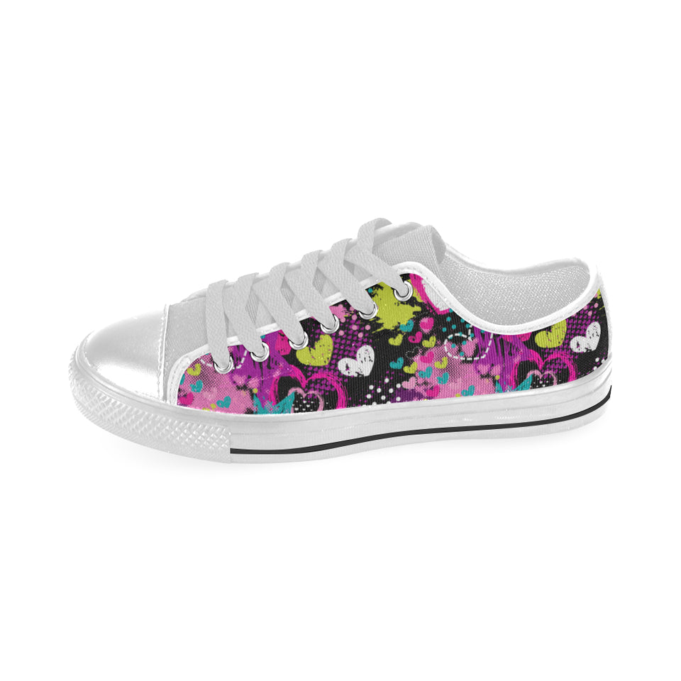 heart dot wave star creative design pattern Men's Low Top Shoes White