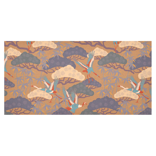 Bonsai bamboo stork japanese pattern brown theme Tablecloth