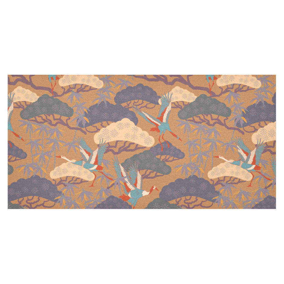 Bonsai bamboo stork japanese pattern brown theme Tablecloth