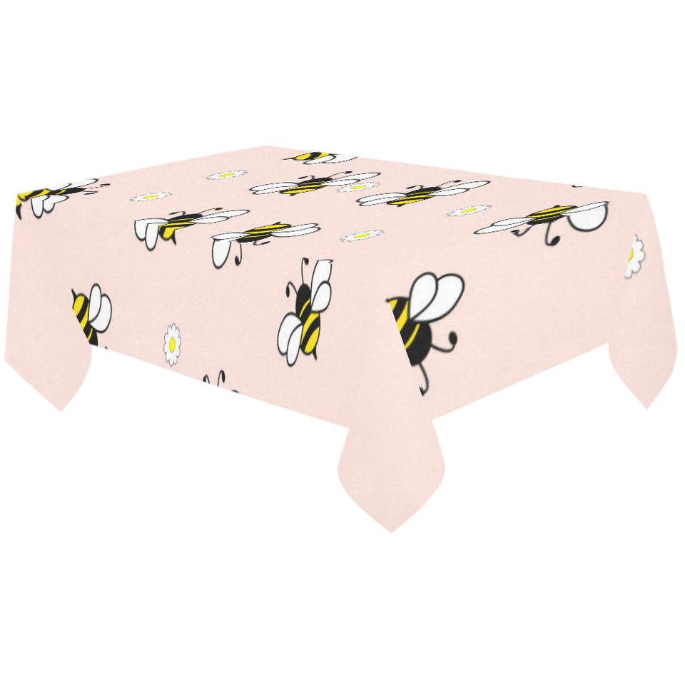 Cute bee flower pattern pink background Tablecloth
