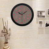 Red gold Sakura cherry blossom gray background Elegant Black Wall Clock