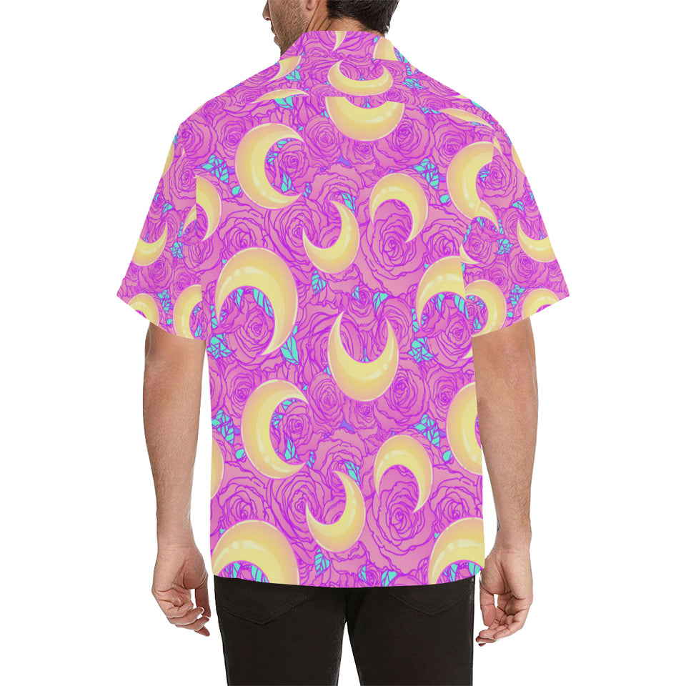 Moon pink rose background Men's All Over Print Hawaiian Shirt