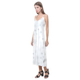 Snowflake pattern white background V-Neck Open Fork Long Dress