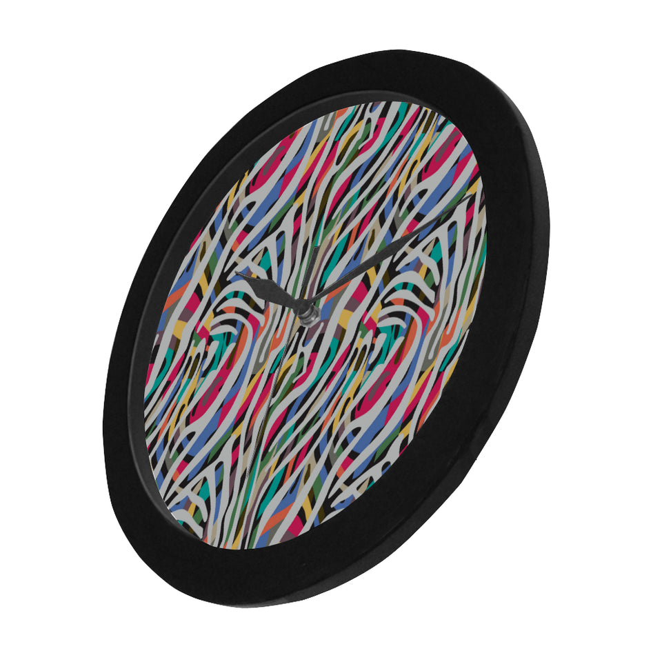 Colorful zebra skin pattern Elegant Black Wall Clock