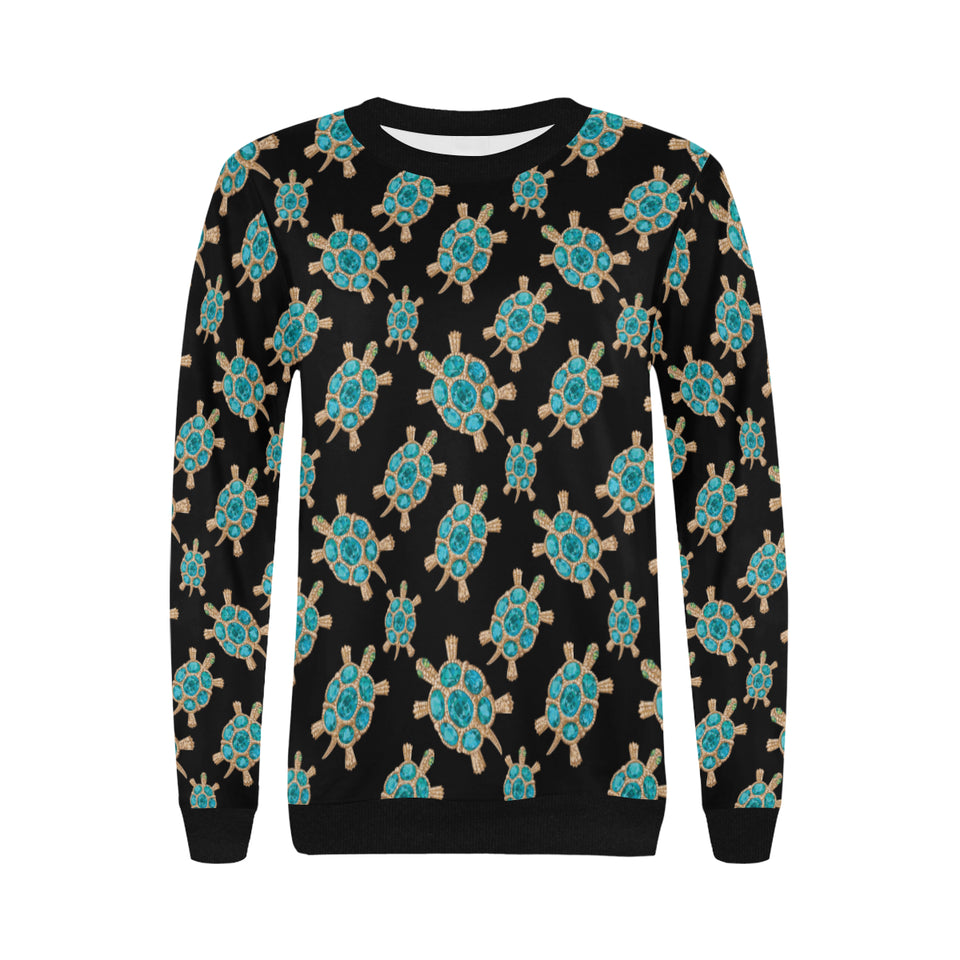 Sea turtle blue stone pattern Women's Crew Neck Sweatshirt