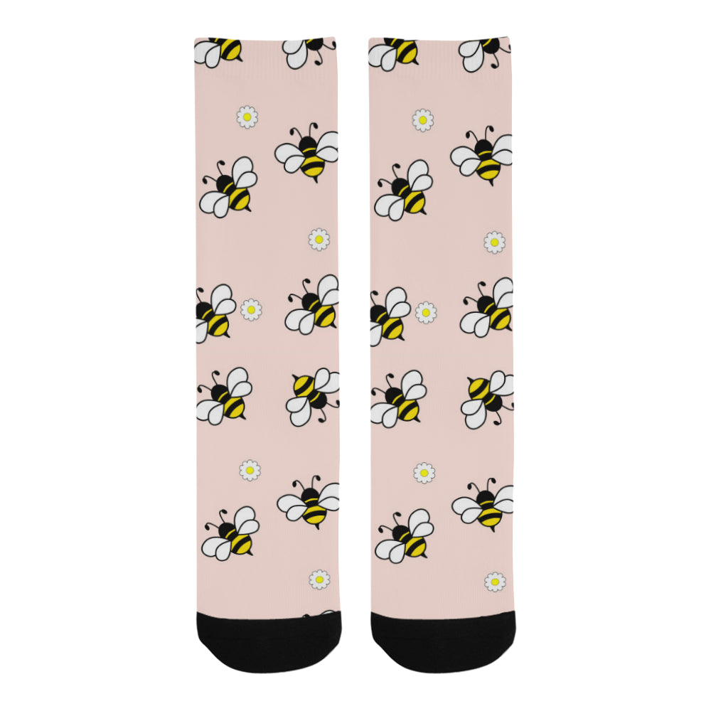 Cute bee flower pattern pink background Crew Socks