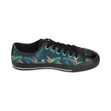 heliconia flowers, palm and monstera leaves on bla Men's Low Top Canvas Shoes Black
