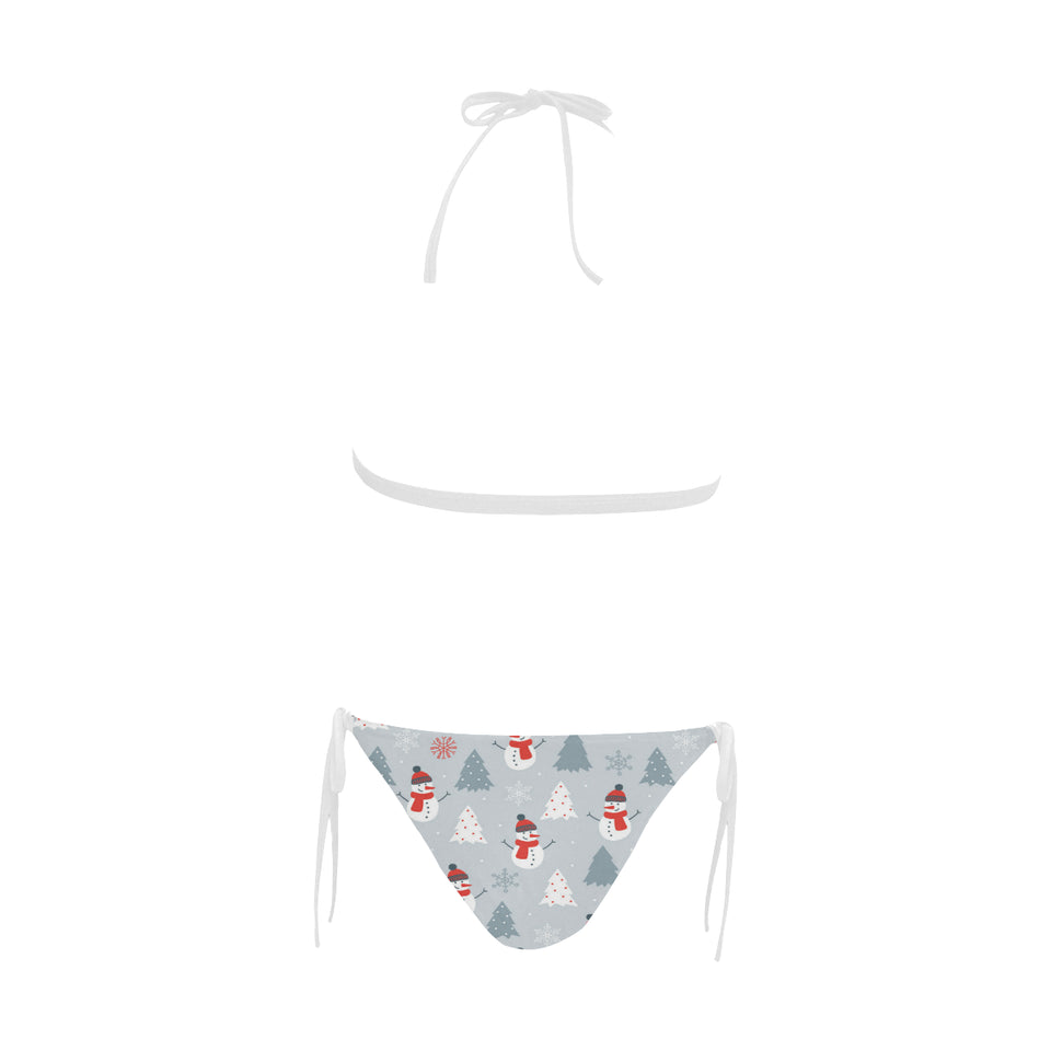 Snowman christmas  tree snow gray background Sexy Bikinis Two-Piece Swimsuits