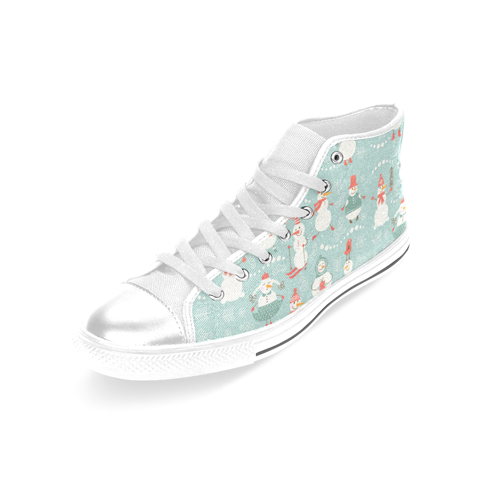Cute snowman pattern Women's High Top Canvas Shoes White
