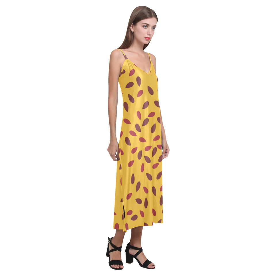 Passion fruit texture V-Neck Open Fork Long Dress