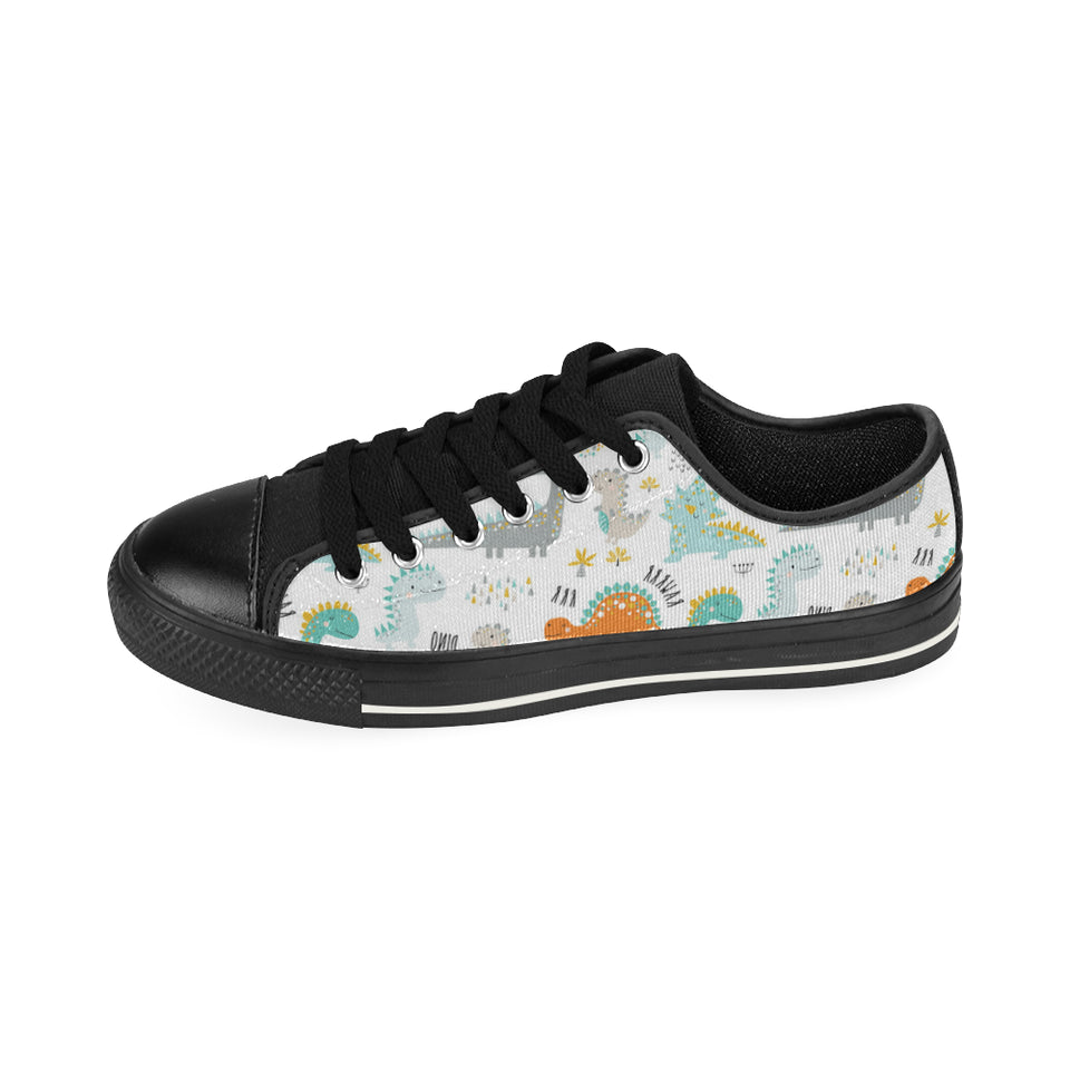 Cute funny kids dinosaurs pattern Men's Low Top Canvas Shoes Black