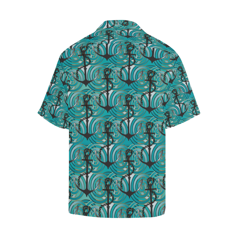 Anchor nautical green background Men's All Over Print Hawaiian Shirt
