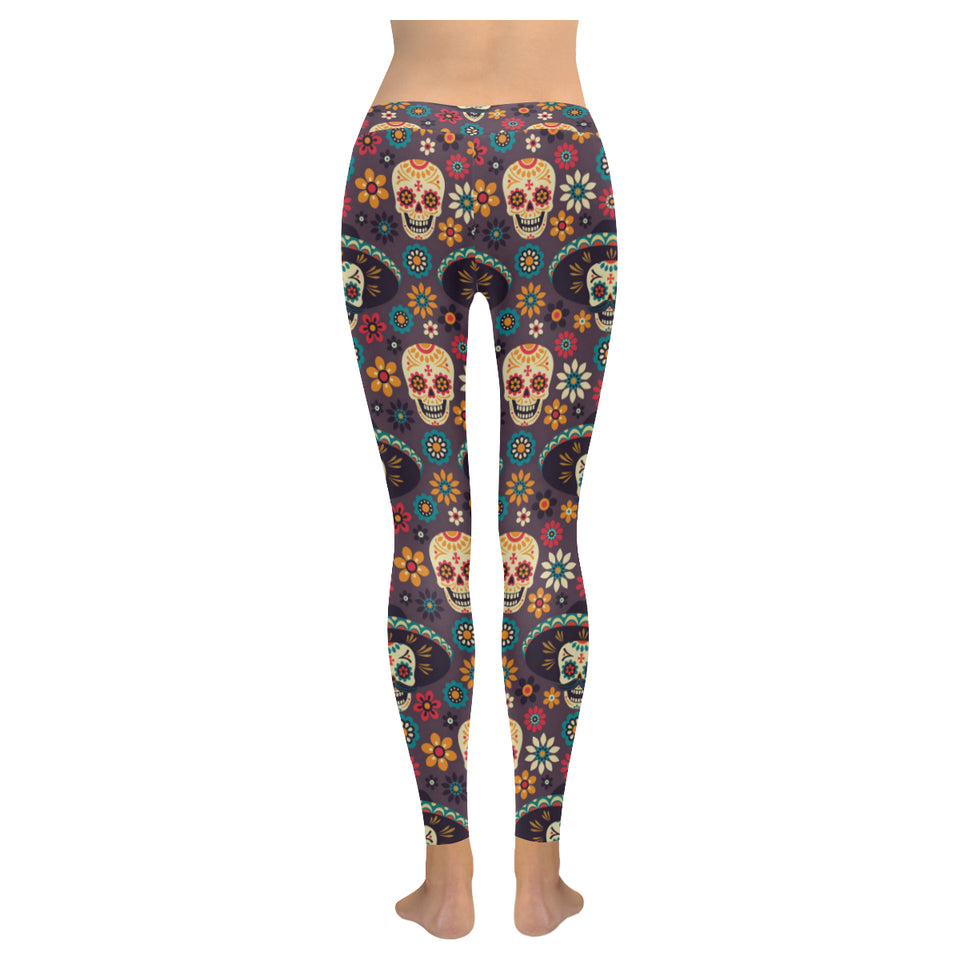 Sugar skulls flower maxican pattern Women's Legging Fulfilled In US