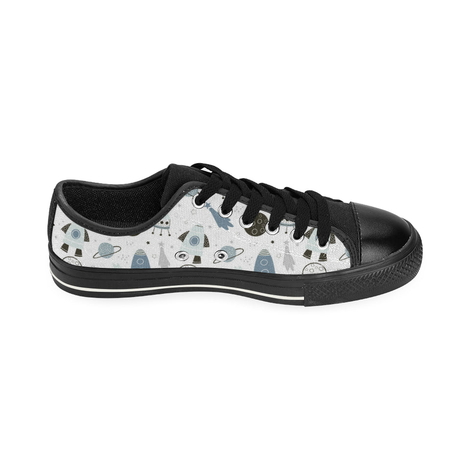 Hand drawn space elements space rocket star planet Men's Low Top Canvas Shoes Black