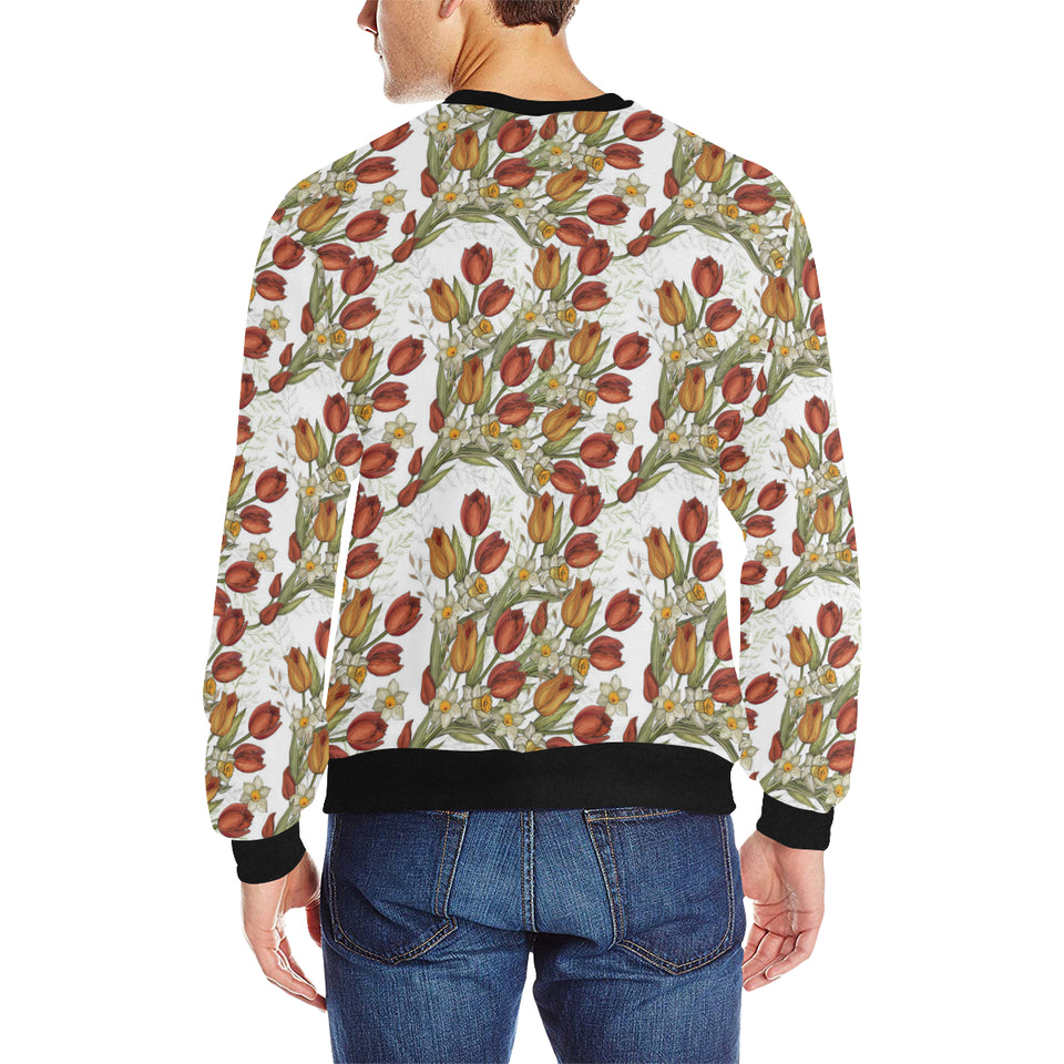 Red tulips and daffodils pattern Men's Crew Neck Sweatshirt
