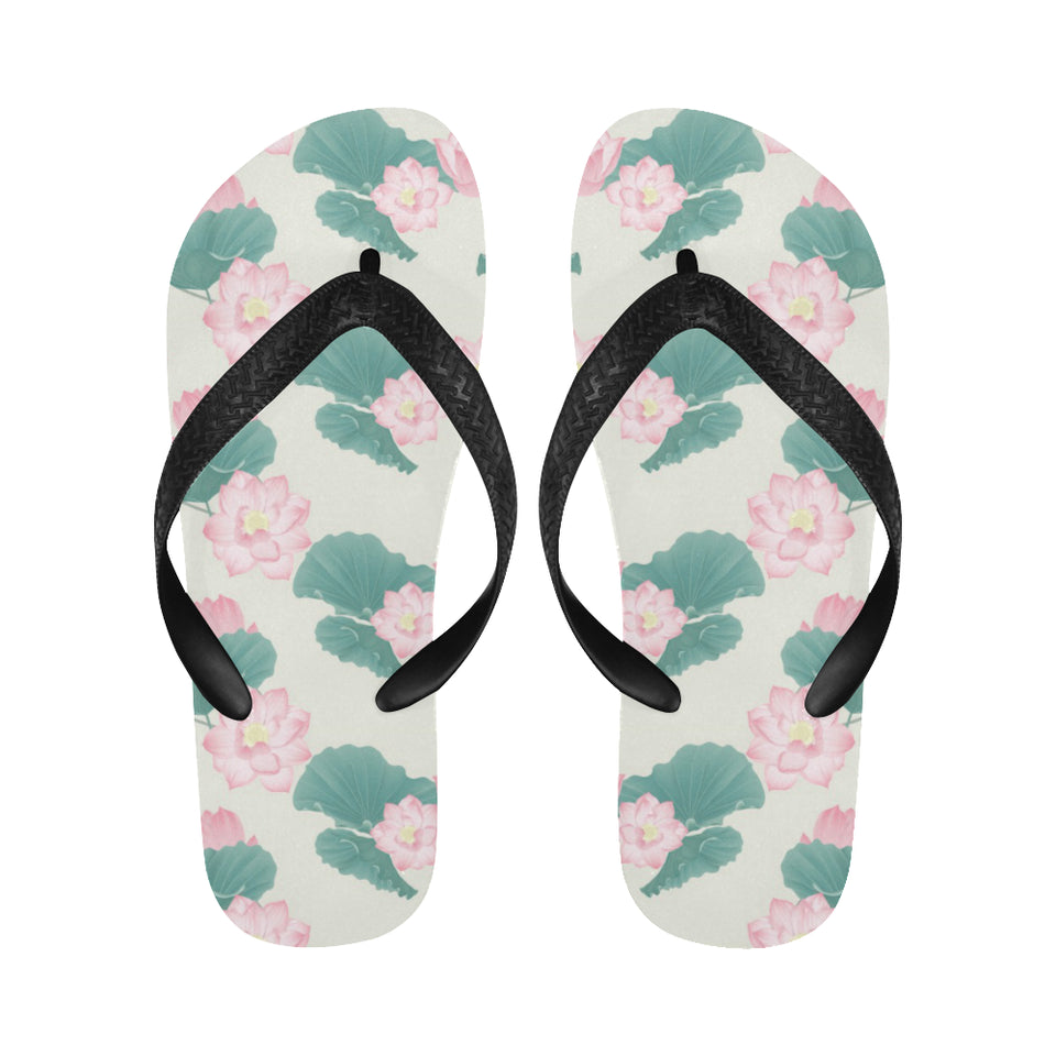 Pink lotus waterlily leaves pattern Unisex Flip Flops