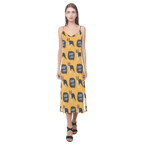 Boston terrier design pattern V-Neck Open Fork Long Dress