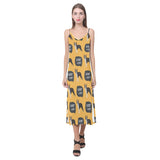 Boston terrier design pattern V-Neck Open Fork Long Dress