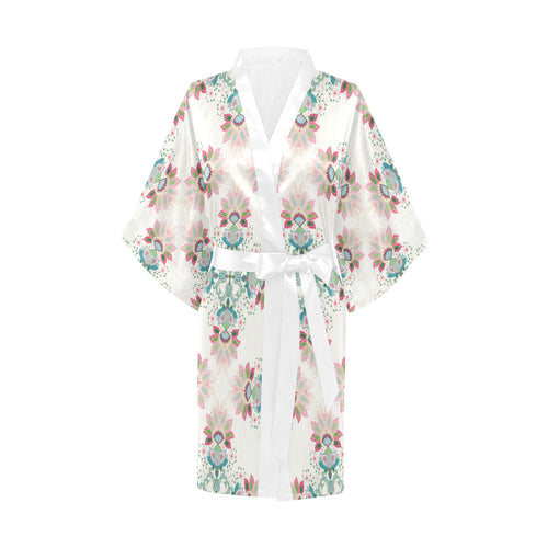 Square floral indian flower pattern Women's Short Kimono Robe