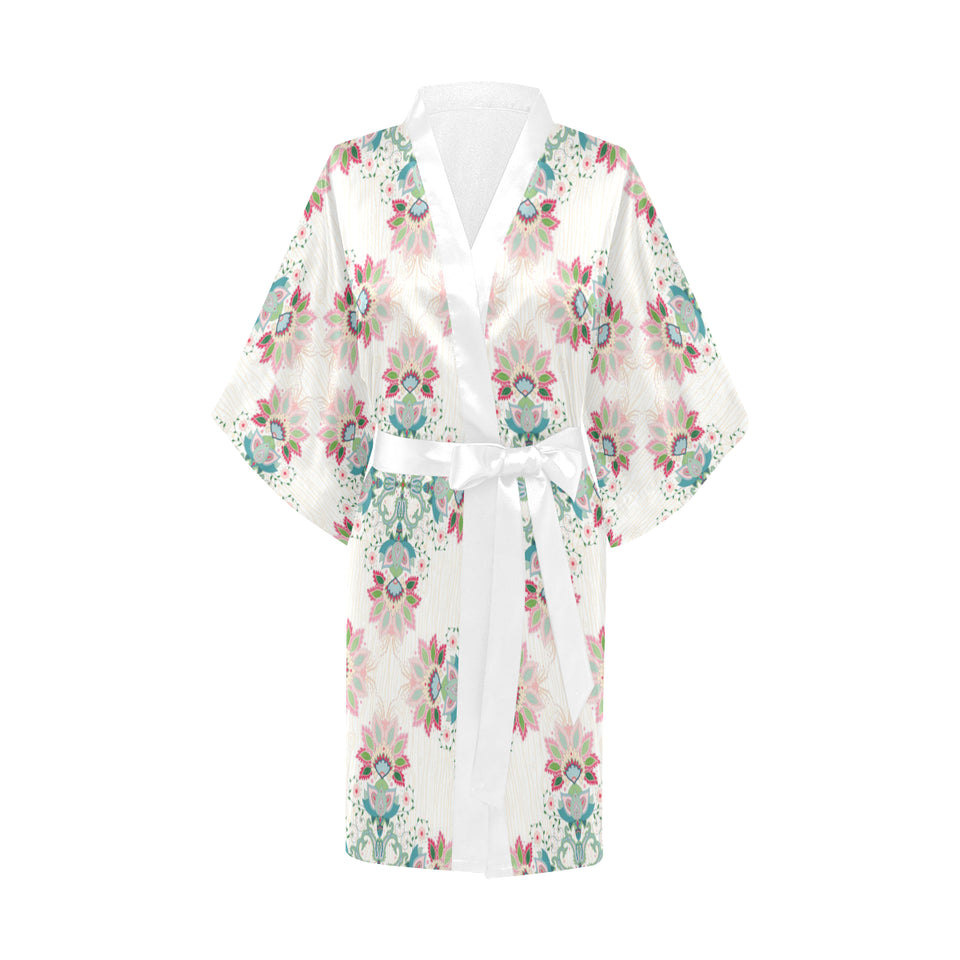 Square floral indian flower pattern Women's Short Kimono Robe