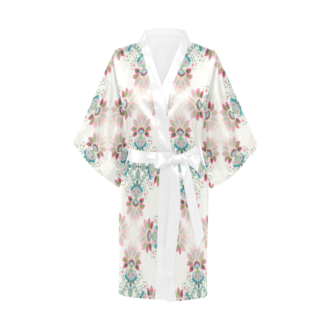 Square floral indian flower pattern Women's Short Kimono Robe