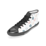 Black Gray Cream coral ginkgo leaves pattern Women's High Top Canvas Shoes Black